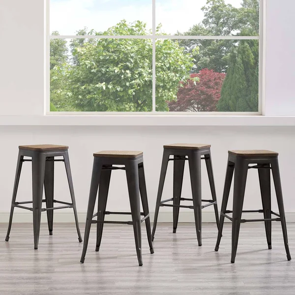 Modway Gunmetal Promenade Bar Stool [Set of 4]