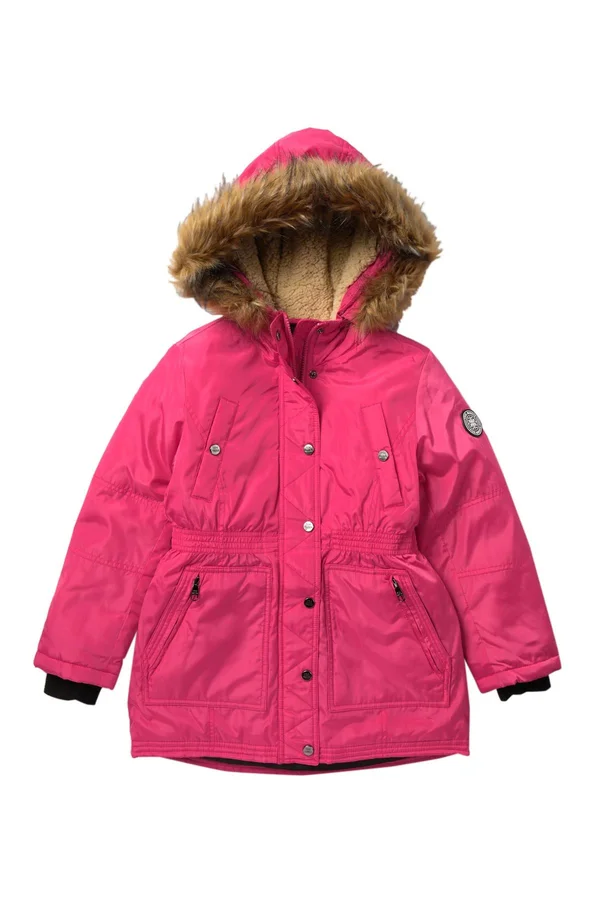 Anorak Faux Fur Hooded Trim Jacket (Big Girls)