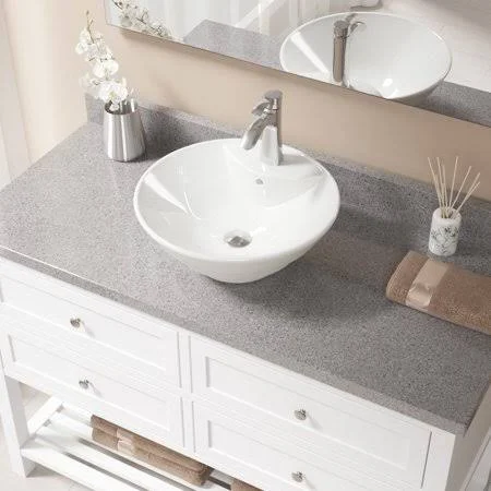 Mr Direct Vitreous China Circular Vessel Bathroom Sink with Faucet and Overflow - 725