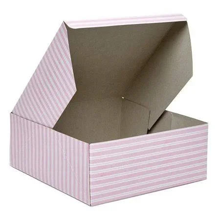 Paper Mart Automatic Pink Stripe Cake Box - Pink/White - 10 count