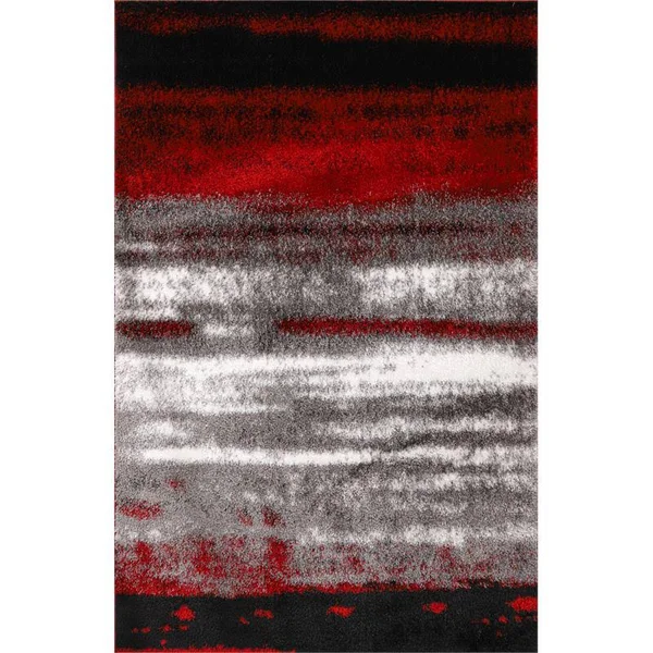 Santorini Collection Red/Gray Shag Polyester Area Rug - 2'1'' x 3'3''