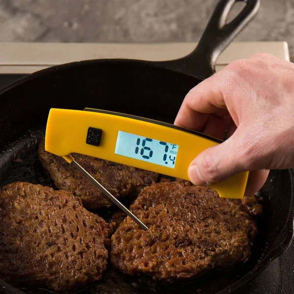 Taylor 9868FDA 4 3/8x22 Yellow Waterproof Digital Folding Thermocouple Thermometer with Rotating Display and Backlight