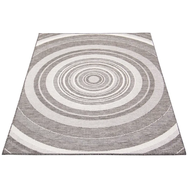 5.25' x 7.25' Gray and Ivory Ripple Abstract Rectangular Outdoor Area Throw Rug
