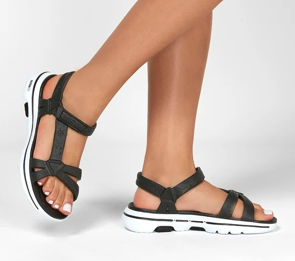 Skechers Women's Cali Gear GOwalk 5 Tahiti Walking Sandal, Black/White