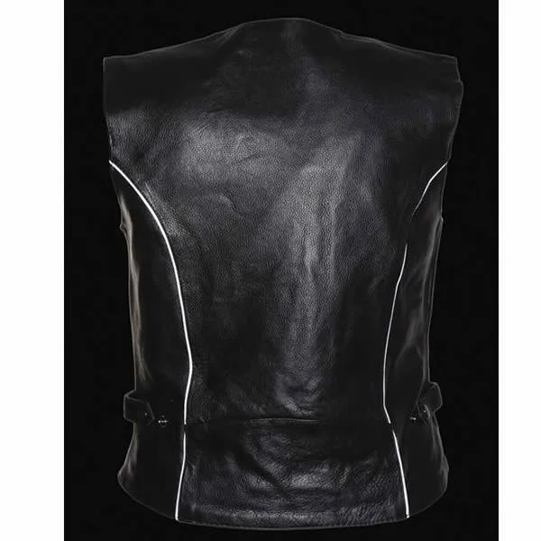 Milwaukee Leather Womens Leather Vest Reflective Tribal Design - Piping, Black