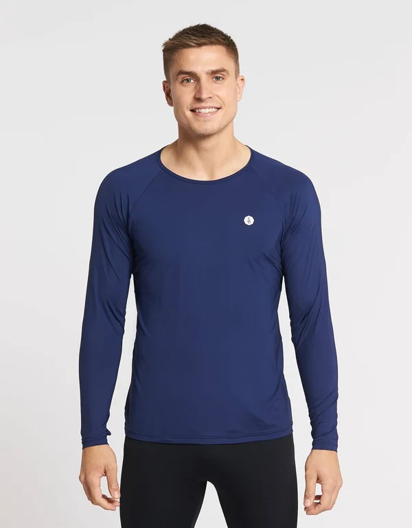 UPF 50+ Long Sleeve Sun Protective Base Layer for Men - Sun Safe Tops Navy