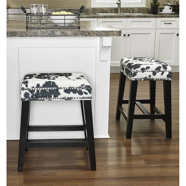 Riverbay Furniture 25x22 Cow Print Counter Stool in Black - RF-1814115