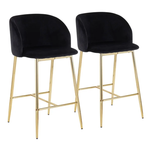 LumiSource Fran Contemporary Counter Stool - Set of 2 - Chrome, Blue Velvet