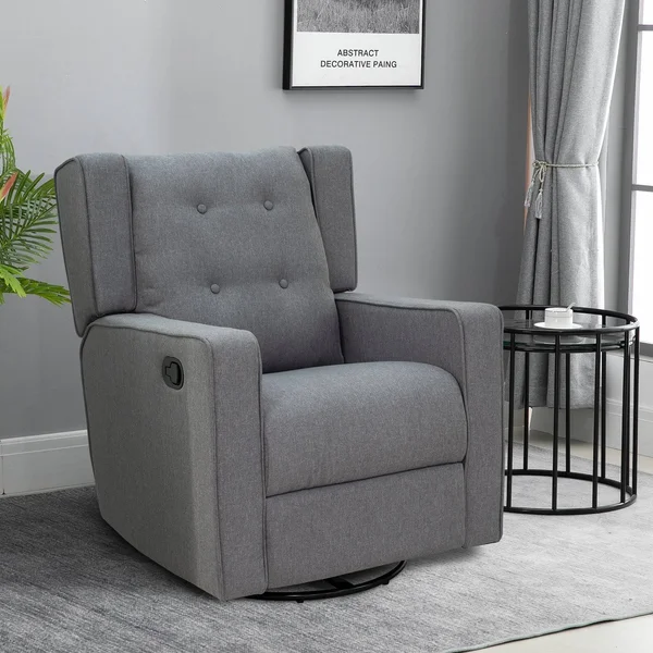 HOMCOM Linen Fabric Swivel Gliding Recliner Sofa Chair - Grey