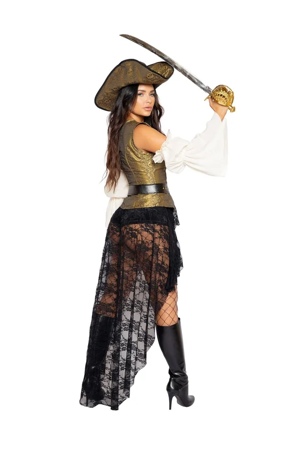 6pc Pirate Queen Costume Medium - Gold/Black/Beige