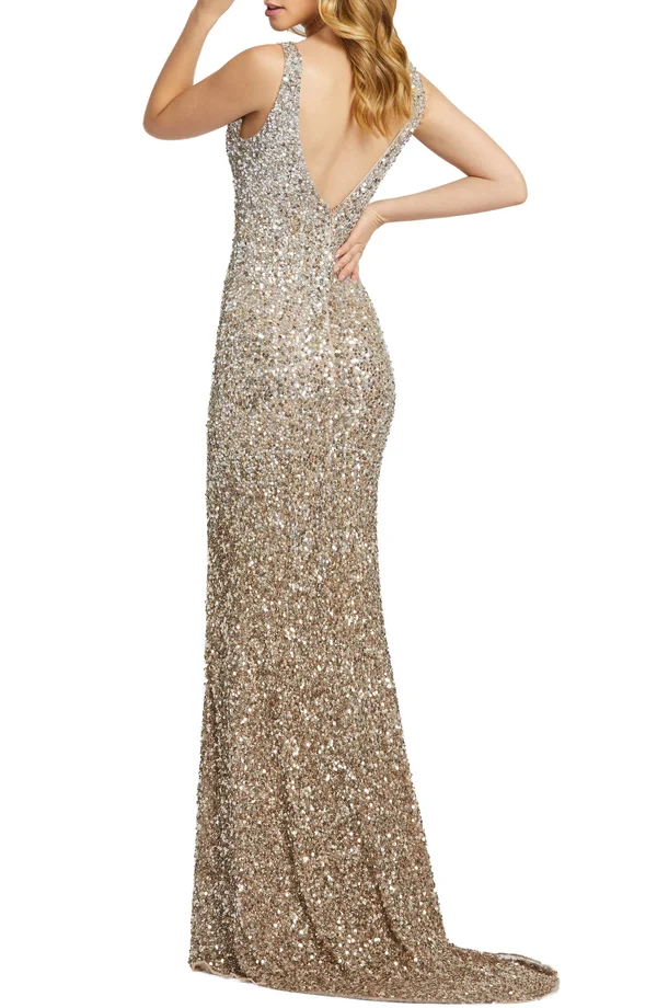 Mac Duggal Women's V-Neck Sequin Sheath Gown - Shimmering Gold - Size 14