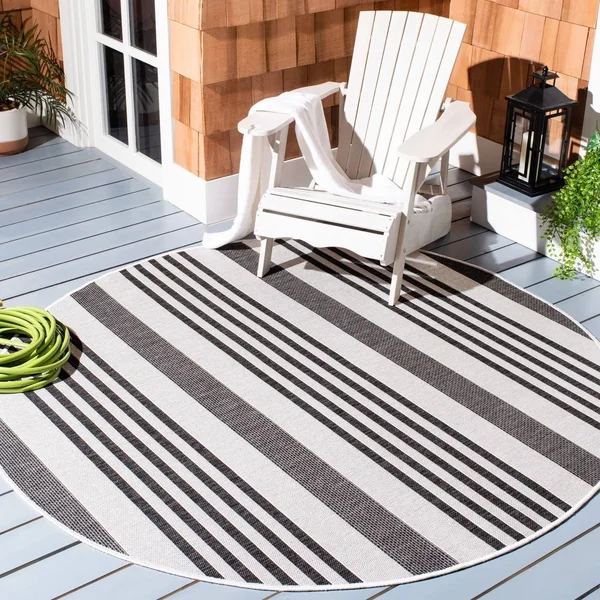 Safavieh Beach House Sebiha Indoor/ Outdoor Rug - 6&7x22 x 6&7x22 Square - Light Grey/Charcoal