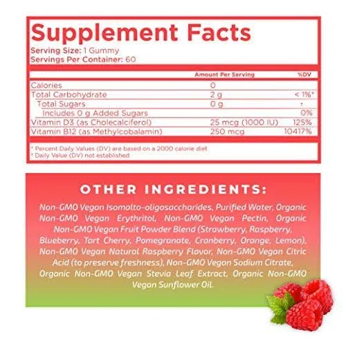MaryRuth Organics Vegan Vitamin D3+B12 Gummy (Sugar Free) Plant-Based by MaryRuth&s - Made w/Organic Ingredients Non-GMO Gluten