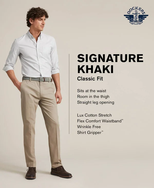 Dockers Men's Classic Fit Signature Khaki Lux Cotton Stretch Pants