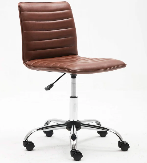 Btexpert Mid Back PU Leather Designer Task Ribbed Adjustable Swivel Home Office Chair - Brown