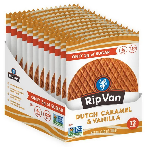 Rip Van 3341 Wafels Low Sugar Dutch Caramel Vanilla Singles 48-1.16 Ounce, Price/Case