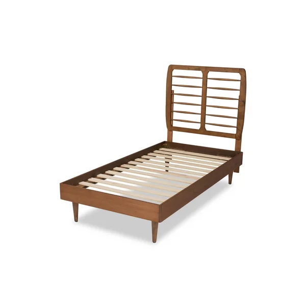 Baxton Studio Rayna Mid-Century Modern Walnut Brown Finished Wood Twin Size Platform Bed