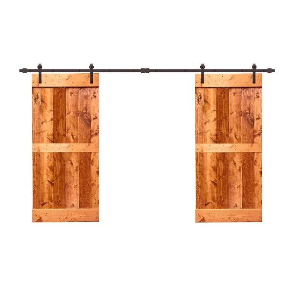CALHOME Stained Midbar Double DIY Barn Door w/ Hardware Kit - Red Walnut - 72 x 84
