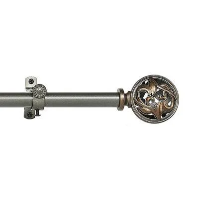 Adira Nickel Adjustable 66x22 to 120x22 0.75x22 Single Curtain Rod Fleur De Lis Living Size: 48x22 - 86x22
