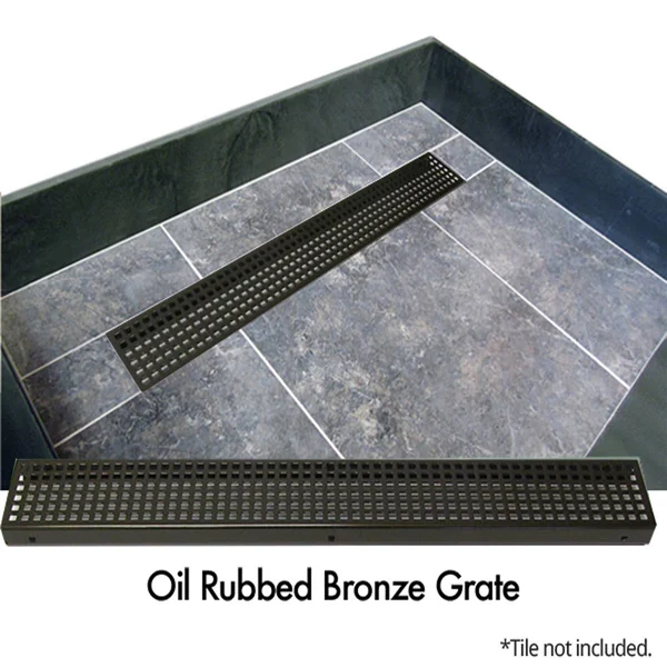 Tile Redi Double Threshold Shower Base with Designer Grate, Bronze