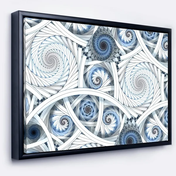 Designart 'White Spiral with Blue Fractal Art' Large Abstract Framed Canvas Art - 40 in. Wide x 30 in. High - Black