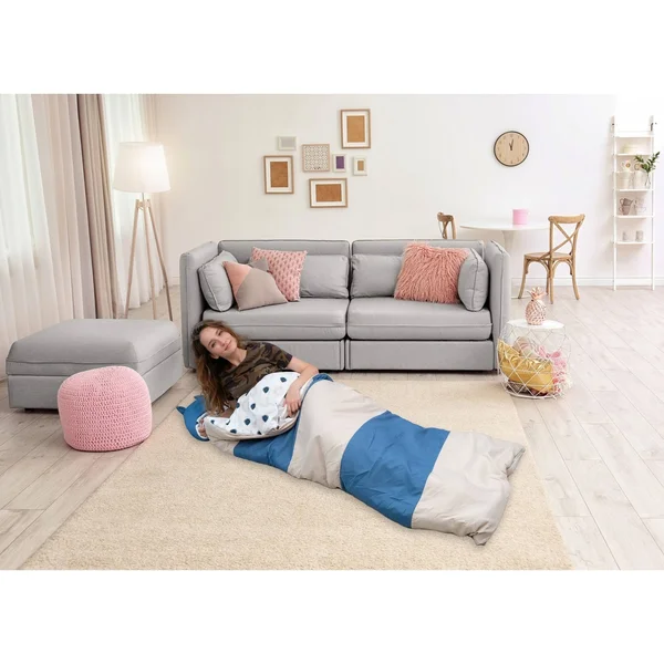 Chic Home Holger Sleeping Bag with Cat Ear Hood with Geometric Pattern - Navy/Red/White, Size: Twin Xlong