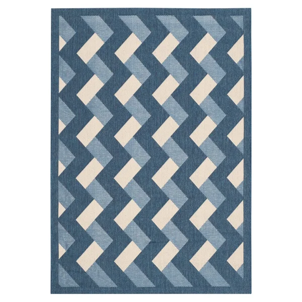 Safavieh Indoor/ Outdoor Courtyard Navy/ Beige Rug - 8& x 11&