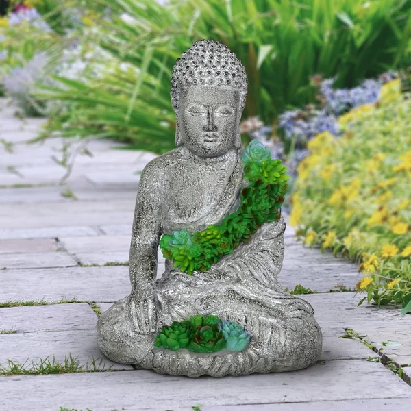 Exhart Solar Succulent Buddha Statue