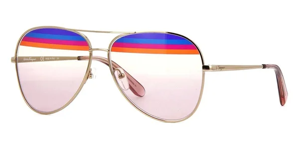 Salvatore Ferragamo SF172S 687 Shiny Rose Gold Aviator Sunglasses