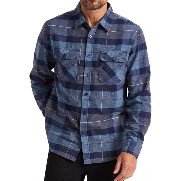 Brixton Bowery Flannel Shirt S - Navy, Navy/Carolina Blue