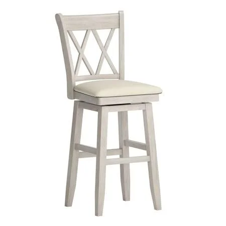 Weston Home Sheena Double x Back Bar Height Wood Swivel Stool - Antique White