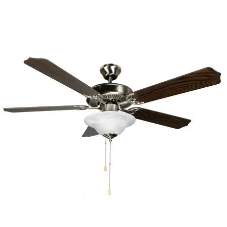 Hyperikon 52 inch Ceiling Fan - 60W, Remote Control and Pull Chain, Brushed Nickel Body, 5 Blades, Frosted Dome Light, Walnut, Br