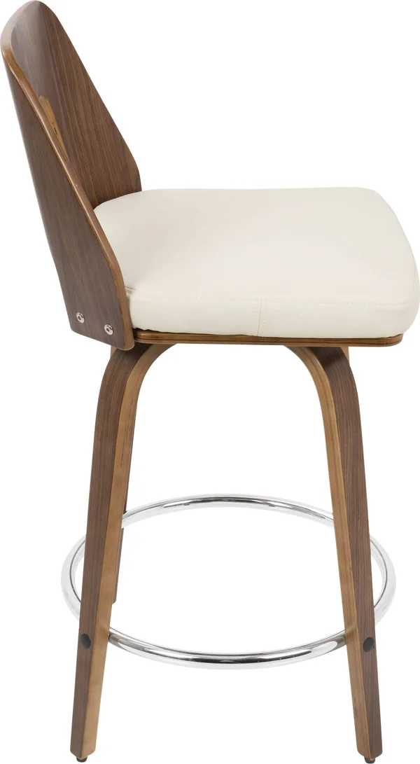 LumiSource Trilogy Walnut and Cream Mid-Century Modern Counter Stool