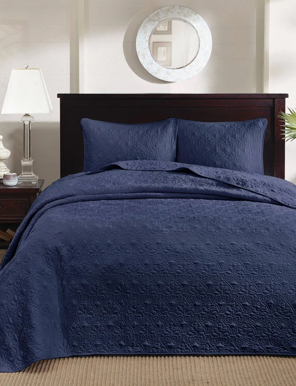 Madison Park Quebec 3 Piece Bedspread Set Navy Queen