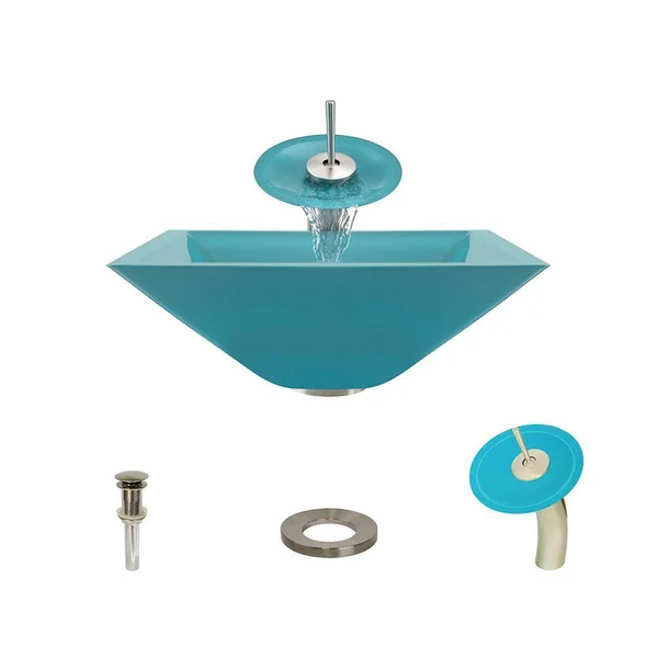 Mr Direct 603-TQ-WF-BN Turquoise Brushed Nickel Bathroom Waterfall Faucet Ensemble