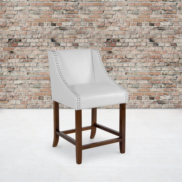 Lancaster Home Carmel Series Walnut (Brown) Wood 24-Inch High Counter-Height Transitional Stool with Accent Nail Trim (Set of 2)