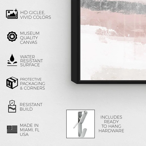 Oliver Gal 'Sophisticated Elements Blush' Abstract Wall Art Framed Canvas Print Paint - Pink - Gray - 20 x 24 - Black