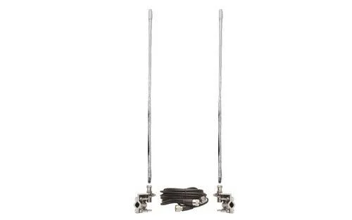 Shark Antenna Dual 4 ft White Fiberglass CB Antenna Kit W Mounts + Coax 1000W