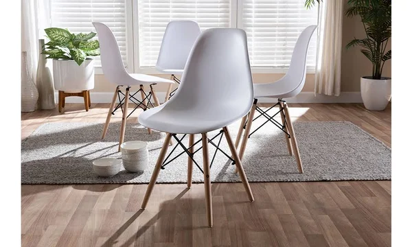 Baxton Studio Sydnea Mid-Century Modern White Acrylic Brown Wood Finished Dining Chair (Set of 4)