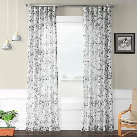 Charlton Home Haynie Printed Sheer Polyester Single Curtain PANEL, Gray
