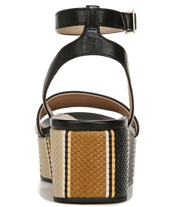 27 Edit Jamari Leather Striped Platform Sandals - Womens, 5M, Black