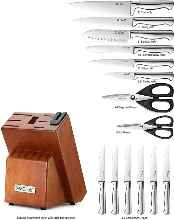 McCook MC29 Knife Sets - 15 Pieces German Stainless Steel Kitchen Knife Block Sets