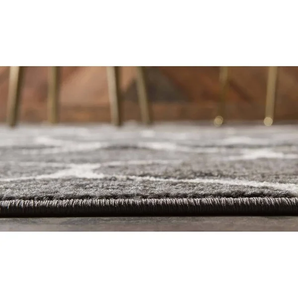 6&x9& Rounded Trellis Frieze Rug Dark Gray/Ivory - Unique Loom