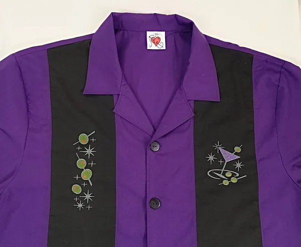 Mens Bowling Shirt, Cocktail, Martini, Lounge Lizard, Retro, Rockabilly, Embroidered