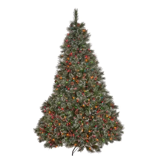 7' Pre-Lit Full Mixed Spruce Artificial Christmas Tree with Snowy Branches - Multicolor Lights