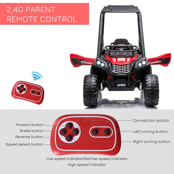 Aosom 12V Dual Motor Kids Electric Ride-On UTV Toy with Mp3/usb Music Connection, Suspension & Remote Control - Red