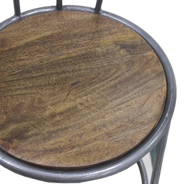 Rockies Containers Iron Bar Stool with Backrest in Gray Metal and Natural Wood Finish - 45x22 H x 18x22 W x 18x22 D - Single - G