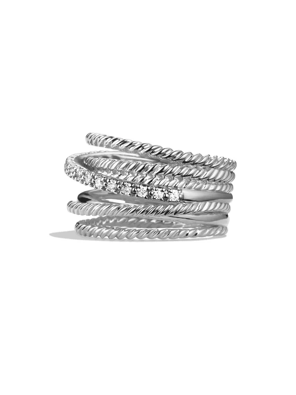 David Yurman Crossover Wide Ring with Diamonds - Silver 7