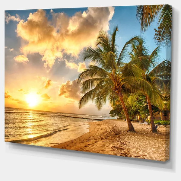 Designart &Gorgeous Beach of Island Barbados & Modern Seascape Canvas Artwork - Size: 46 inch x 36 inch