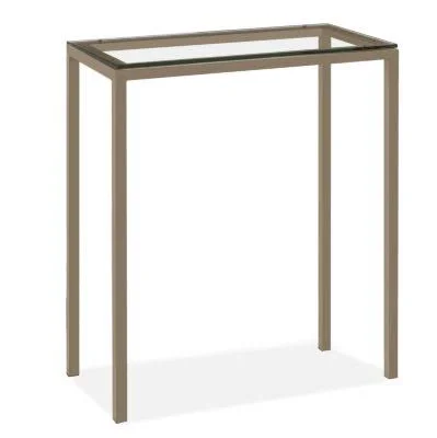 Room & Board, Modern Parsons 36W 18d 42h Bar Table w/ 1.5x22 Leg, Clear Tempered Glass Top w/ Mineral Base